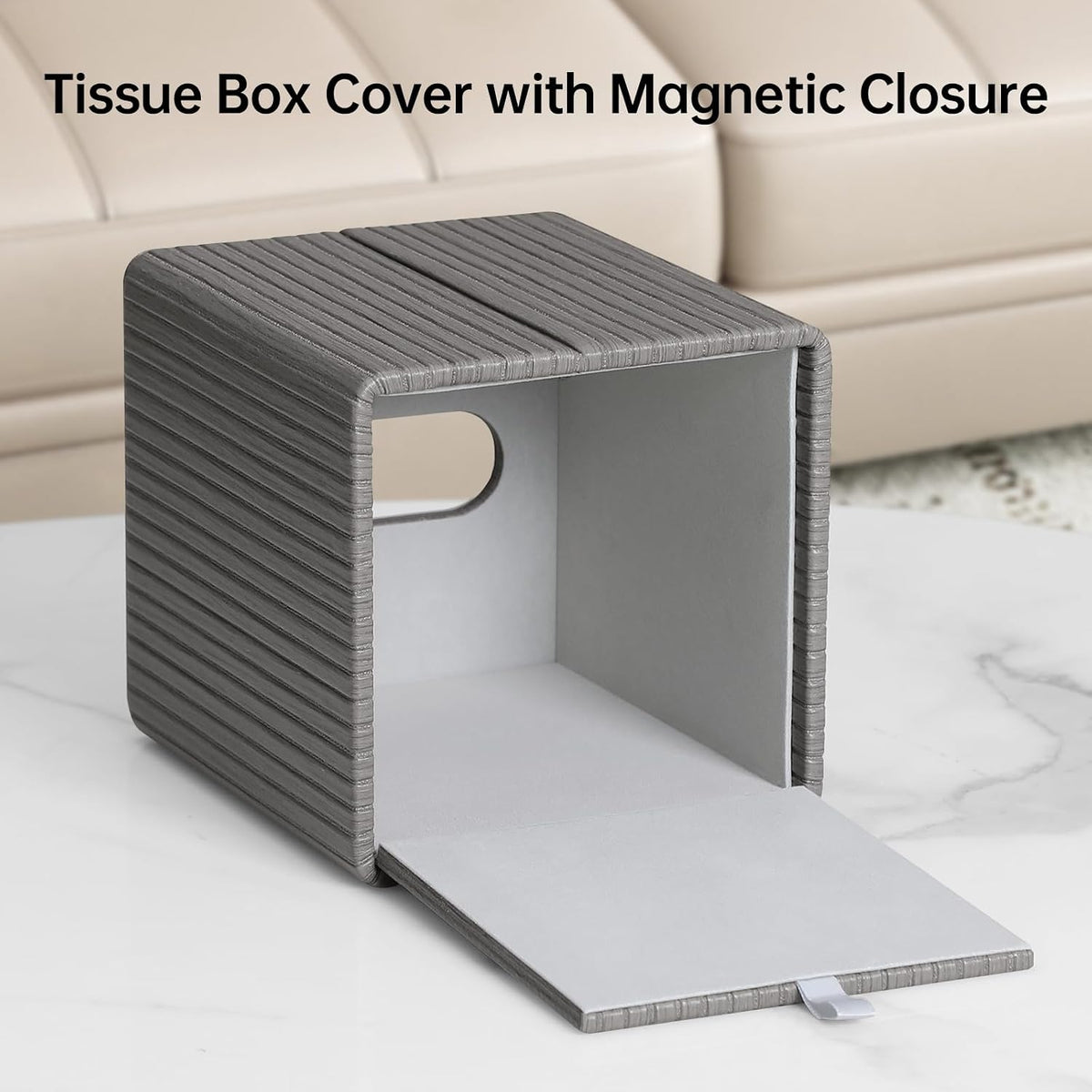 PU Leather Tissue Box Cover, Square Tissue Holder (Slate Grey)