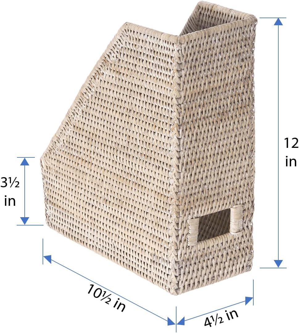 Kouboo La Jolla Rattan Magazine File, Desk Paper Organizer, White Wash