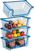 4 Pcs Stackable Wire Baskets for Pantry Organizers and Storage,blue,