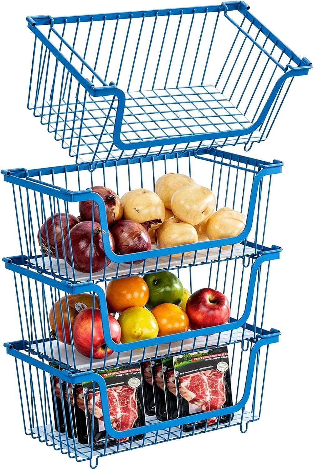 4 Pcs Stackable Wire Baskets for Pantry Organizers and Storage,blue,