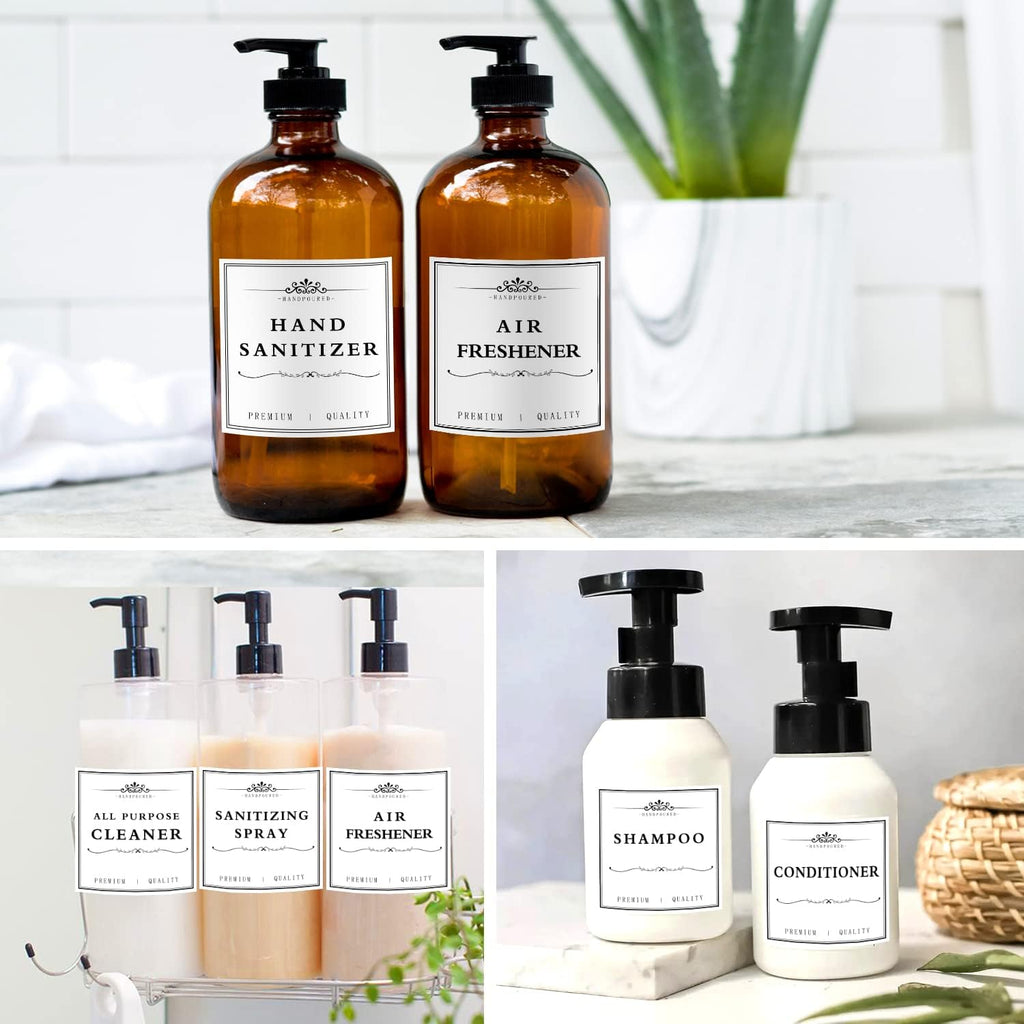 36PCS Waterproof Labels for Bottles, Hand Soap Lotion Shampoo and Conditioner Dispenser Label Stickers, Removable Cleaning Bathroom Labels for Glass or Plastic Bottles(3"x3")