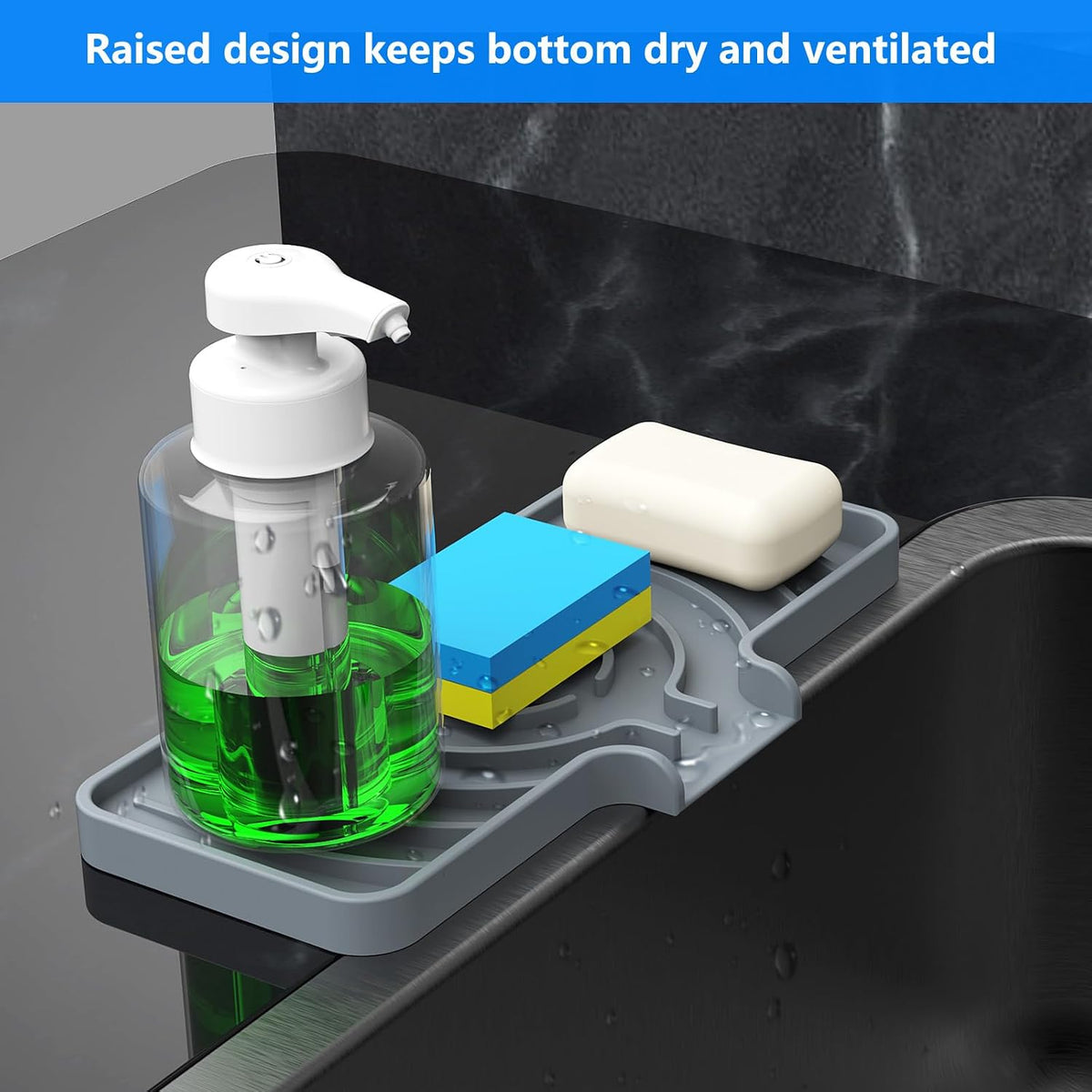Sponge Holder for Kitchen Sink,10"x 4",Dish Sponge Holder Soap Tray