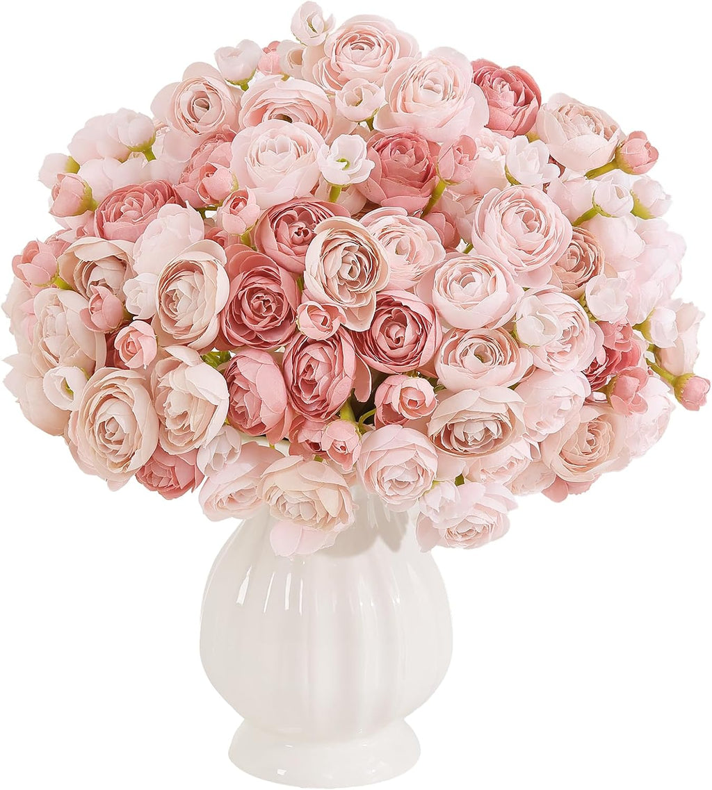 U'Artlines Mini Ranunculus Artificial Flowers Bouquet 40 PCS Dusty Rose