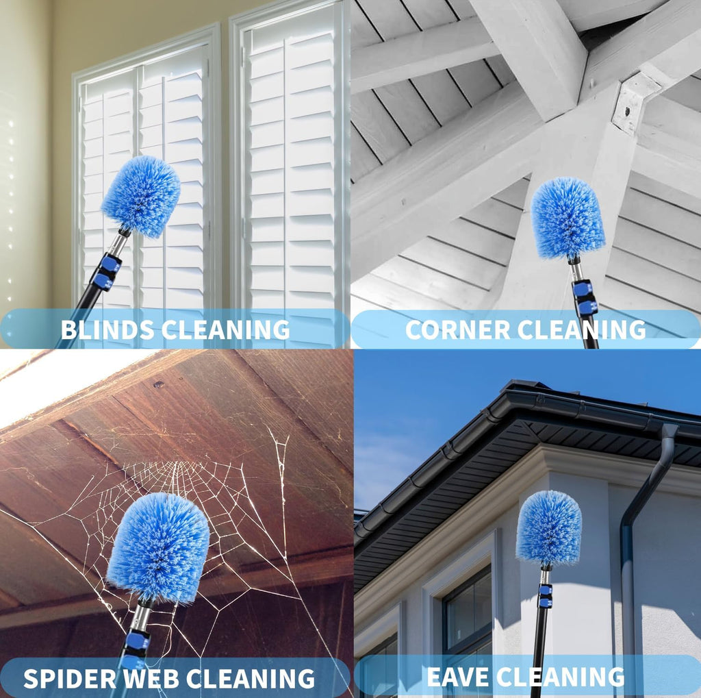 2 Pack Screw on Webster Cobweb Duster Head for Pole,Spider Web Remover Brush, Cobweb Duster Head Attachment,Fits Standard 3/4 inch Threaded Poles(Big, Blue)
