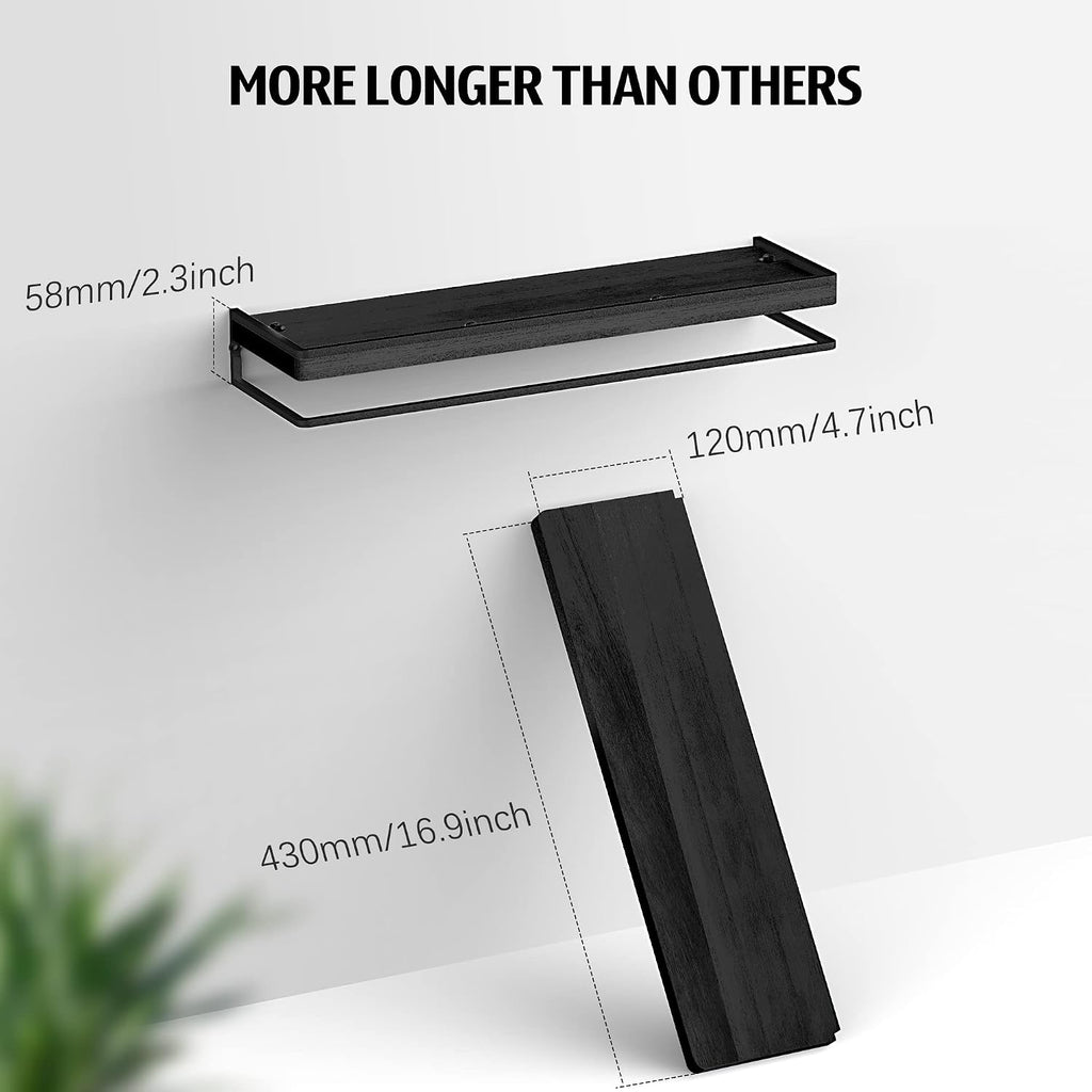 Meangood Black Floating Shelves for Wall, 17 inch Bathroom Shelf, Set of 2