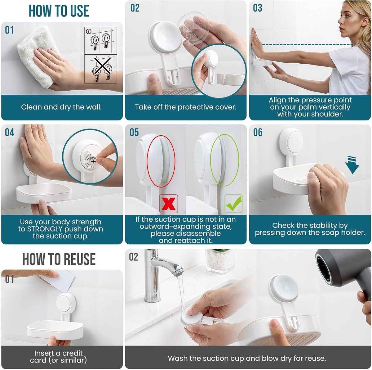 TAILI Soap Holder, Soap Dish for Shower Suction Cup, Bar Soap Holder, White