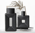 Black Ceramic Vase Set of 2，Square Vase Rustic Home Decor Minimalist Nordic Boho Style for Living Room, Shelf, Table, Bookshelf, Mantel and Entryway Decor Vases