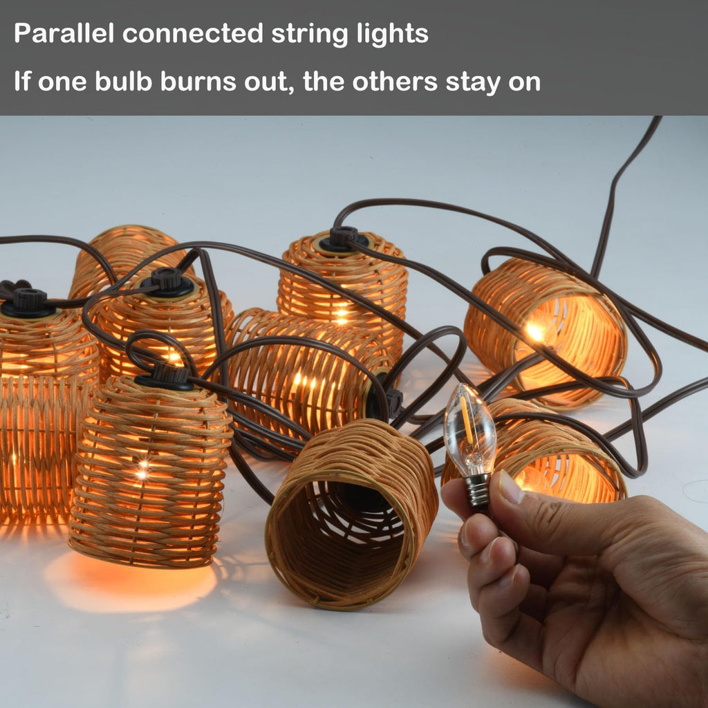 13FT Natural Rattan String Lights, 10 Decorative Lanterns Lights, Natural