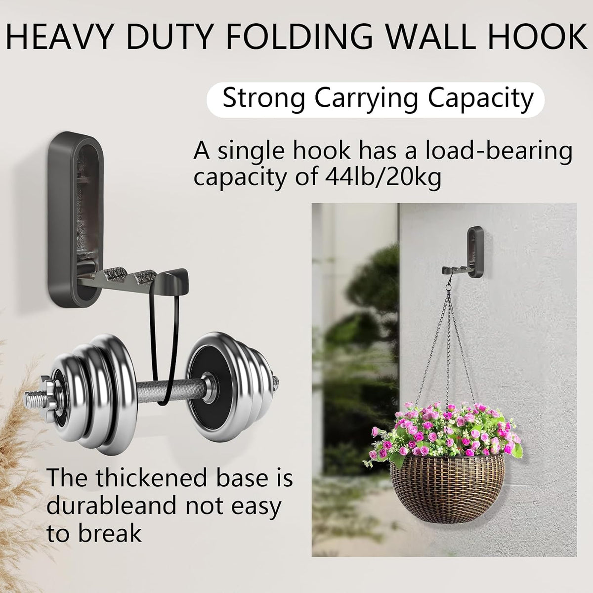 2PCS Foldable Wall Hooks, Heavy Duty Zinc Alloy Folding Wall Hooks,Folding Coat Hooks, Flip Down Hook for Hanging Coats, Bags, Hats, Cooking Utensil, Bathrobes, Keys (Black)