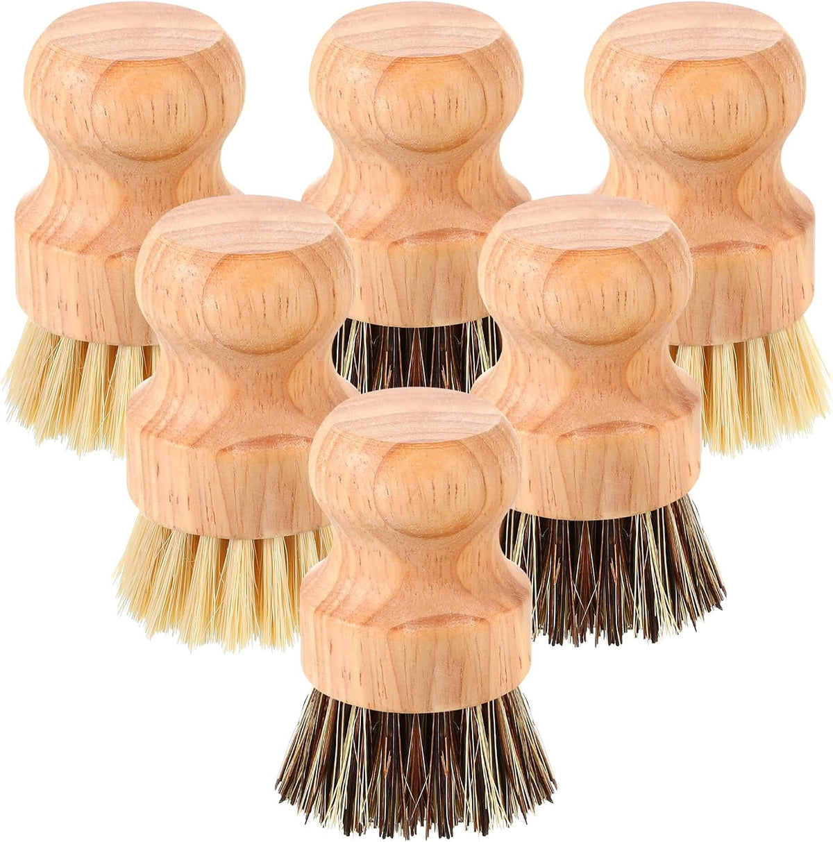 Nuenen 6 Packs Bamboo Dish Scrub Brush, Sisal and Coconut Palm