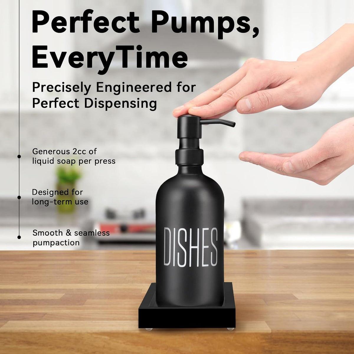 Black Soap Dispenser Set， Hand Soap Dispenser and Dish Soap Dispenser for Kitchen， Glass Kitchen Soap Dispenser Set with Pump， for farmohouse Kitchen Counter Décor