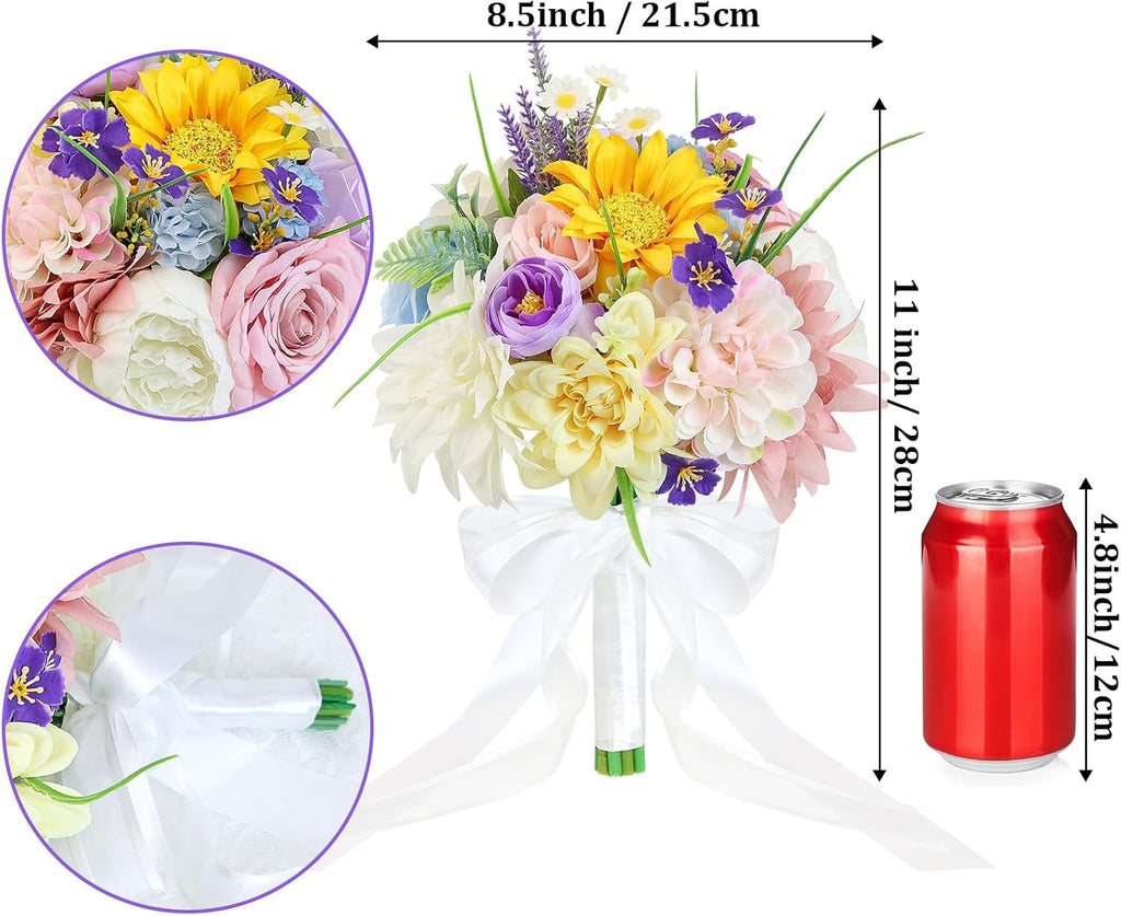 Wedding Bouquets for Bride Bridesmaid 8.5 Inch Pre-Made Spring Artificial Roses Flowers Bridal Bouquets for Bride Vintage Wedding Marriage Proposal Party Church Decoration
