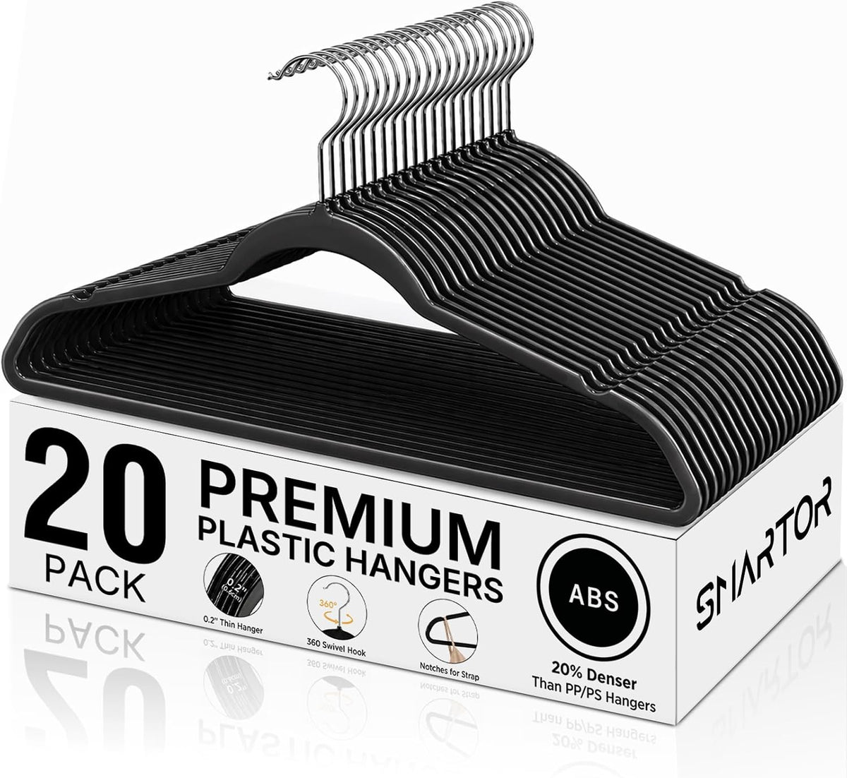 SMARTOR Plastic Hangers 20 Pack - Thin Hangers for Space Saving - Black