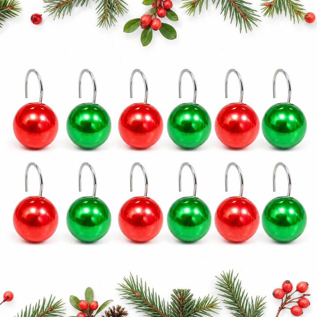 12 PCS Christmas Ball Shower Curtain Hooks Ball Ornament for Bathroom