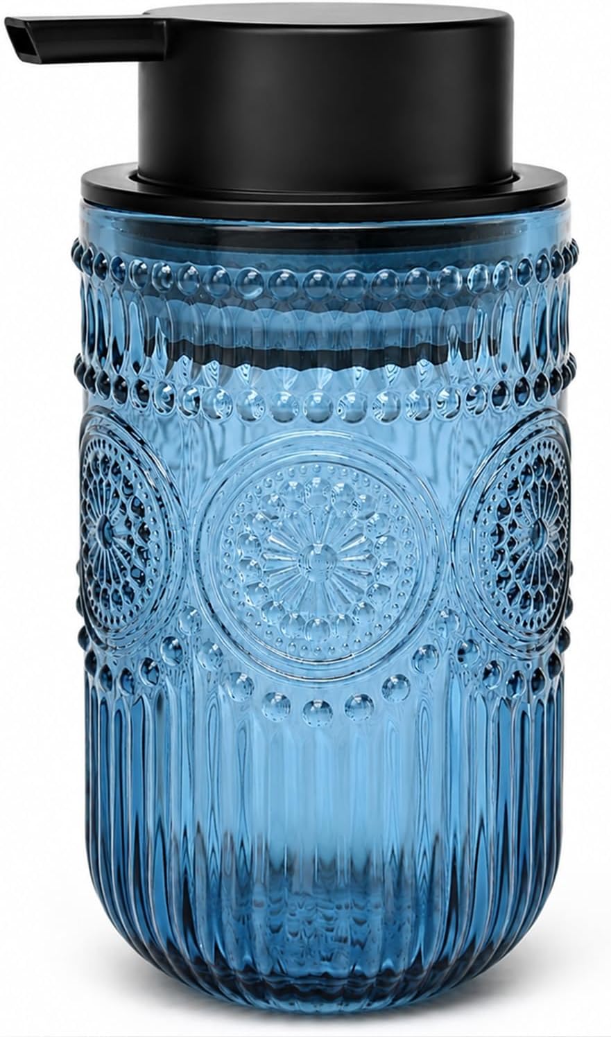 Foaming Soap Dispenser, Vintage Embossed Glass Foam Soap Dispenser, Blue