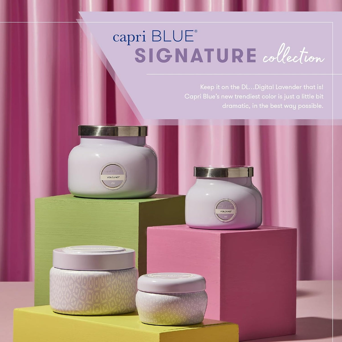 Capri Blue Volcano Printed Travel Tin Jar Candle - Luxury Candle with a Long Lasting Soy Wax Blend - Scented with Tropical & Fruity Fragrance (Lavender Color, 8.5 oz) (Pack of 2)