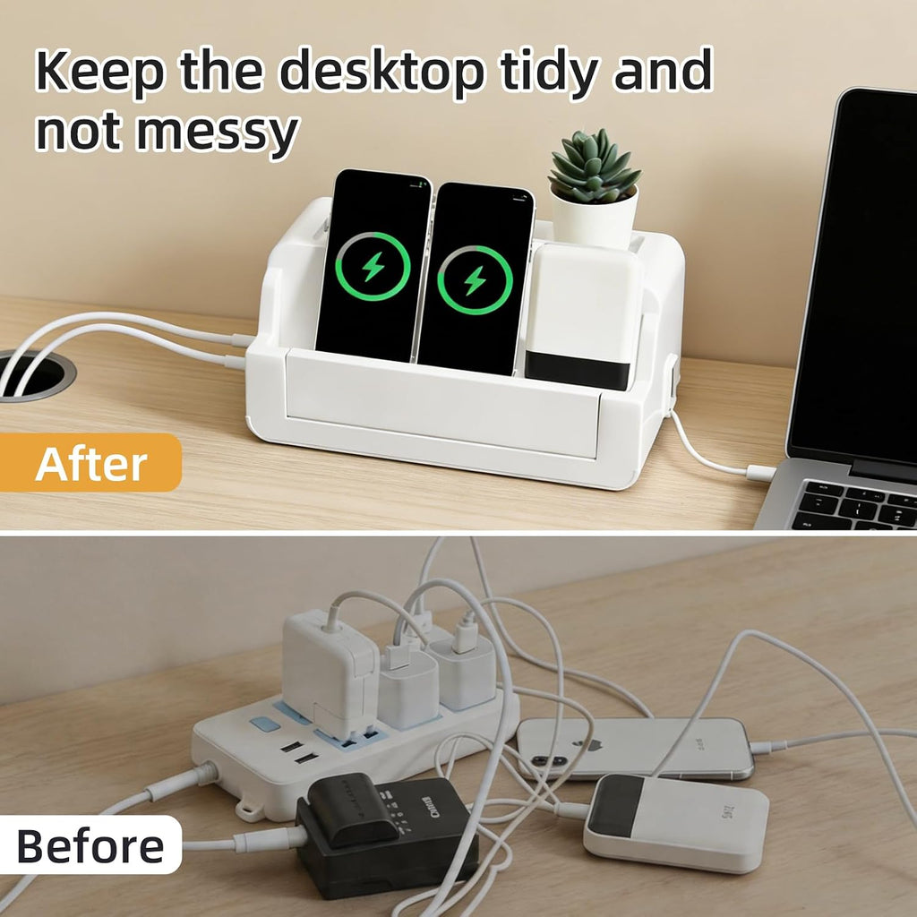 2 Pack Cable Management Box for Home, Office & Desk, Cord Organizer Box for Computer, TV Wires Hub, Pet Friendly Cord Hider Box, Safe ABS Material (White)