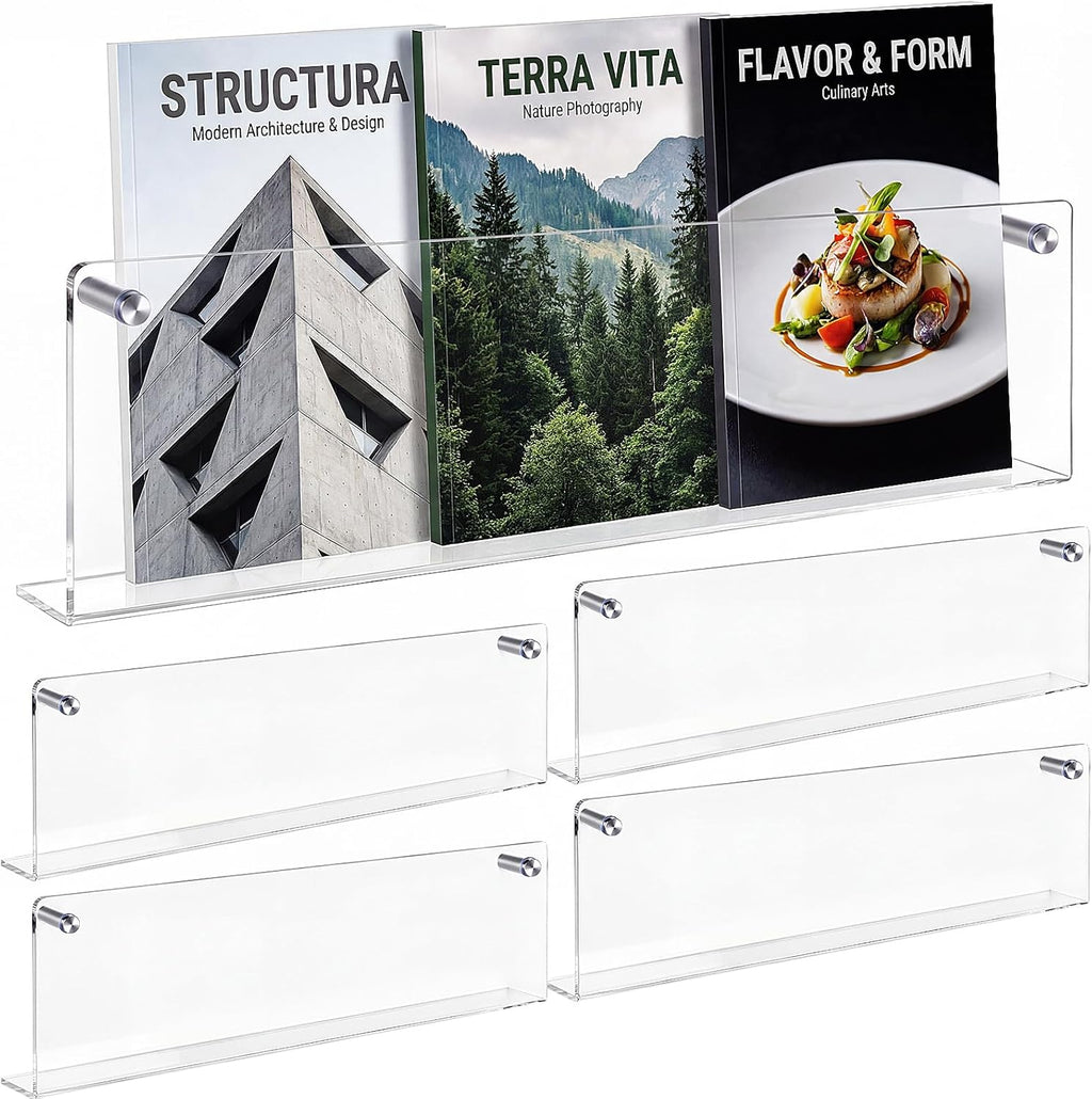 4 Pack Clear Acrylic Magazine Holder Wall, Brochure, 24 Inch