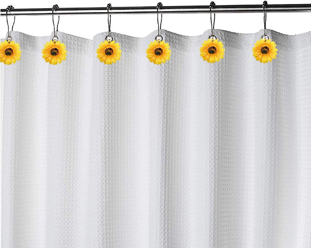 CHICTIE Flowers Shower Curtain Hooks Rings, 12 Pcs Decorative Rustproof Shower Rings for Bathroom Set (Yellow Sunflower)