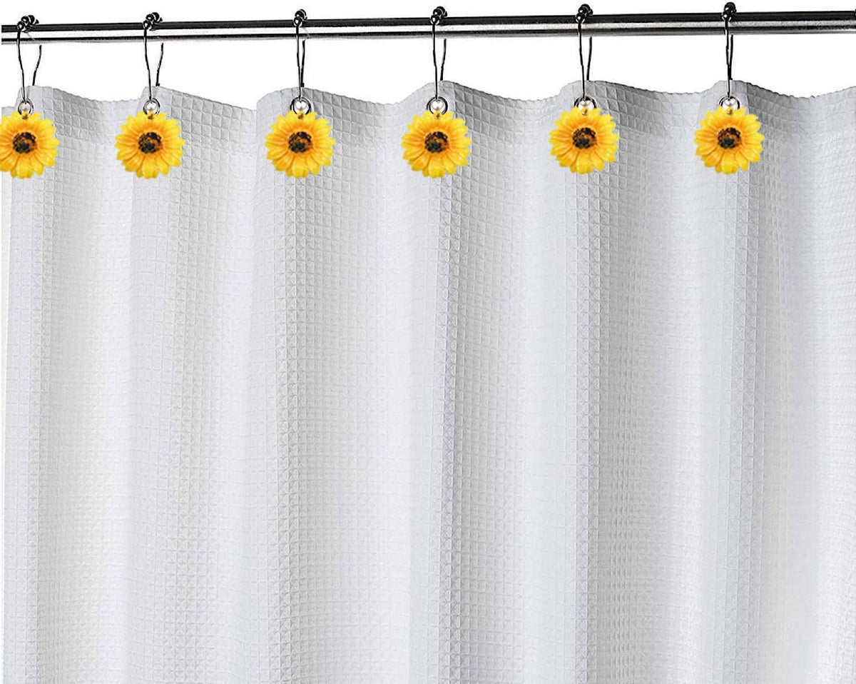 CHICTIE Flowers Shower Curtain Hooks Rings, 12 Pcs Decorative Rustproof Shower Rings for Bathroom Set (Yellow Sunflower)