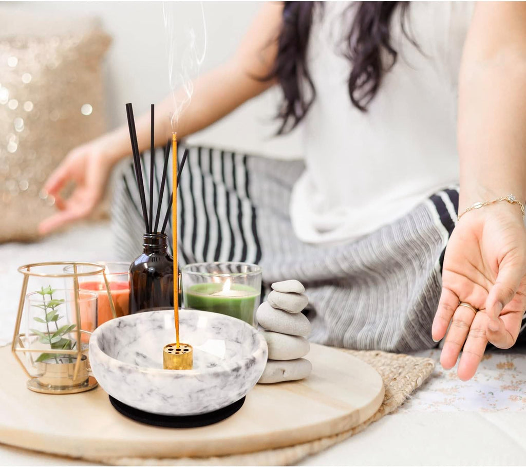 Vrupin Natural Marble Incense Burner, Handmade Incense Stick Incense Burner Reflux Burner, Ideal for use in Meditation, Incense Smokers and Decoration. (Grey)