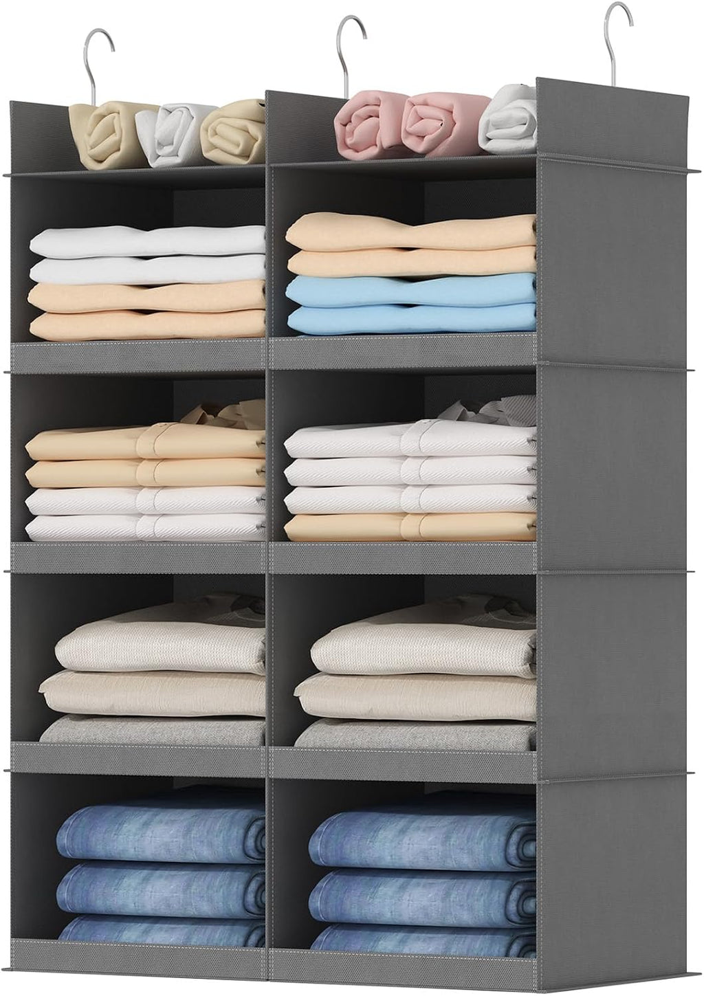 Lifewit 8 Sections Dual-Row Shelf Hanging Closet Storage Organizer, Gray