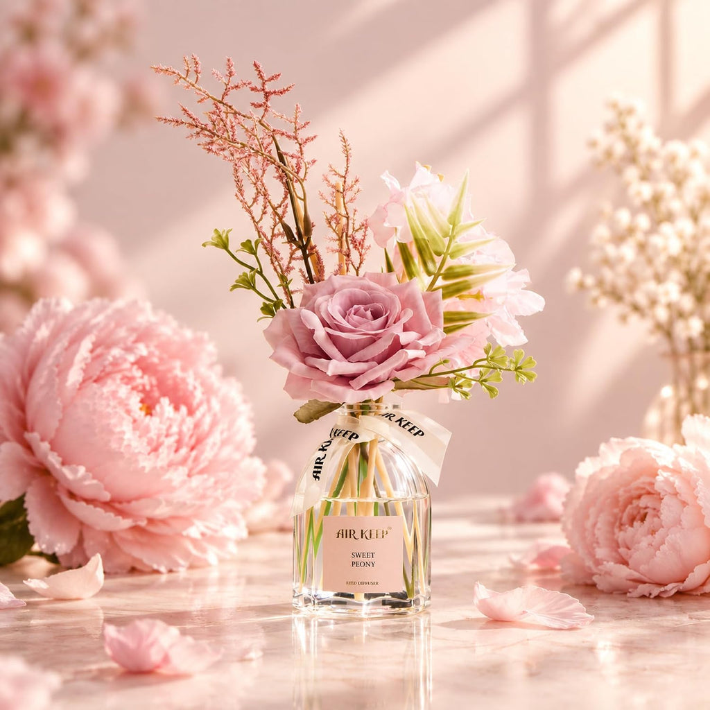 Airkeep Sweet Peony Flower Reed Diffuser Set, 4.06 fl oz