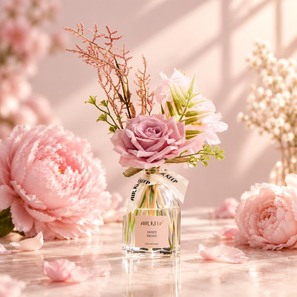 Airkeep Sweet Peony Flower Reed Diffuser Set, 4.06 fl oz