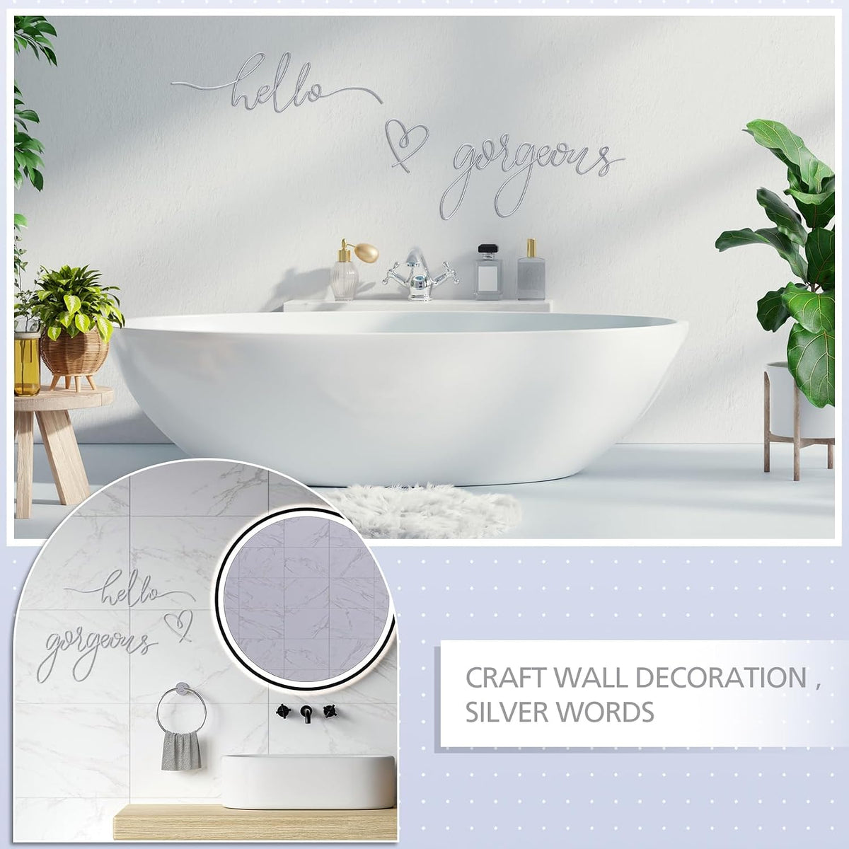 Hicarer Metal Hello Gorgeous Wall Art Minimalist Wall Decor, Silver