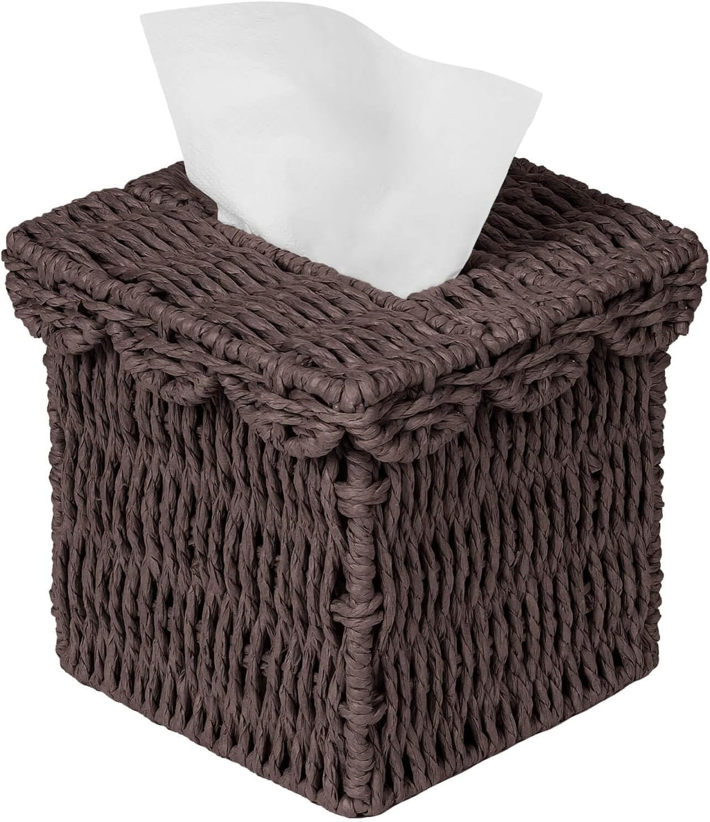 CubesLand Square Wicker Tissue Box Cover W/Scalloped Lid for Home Decor