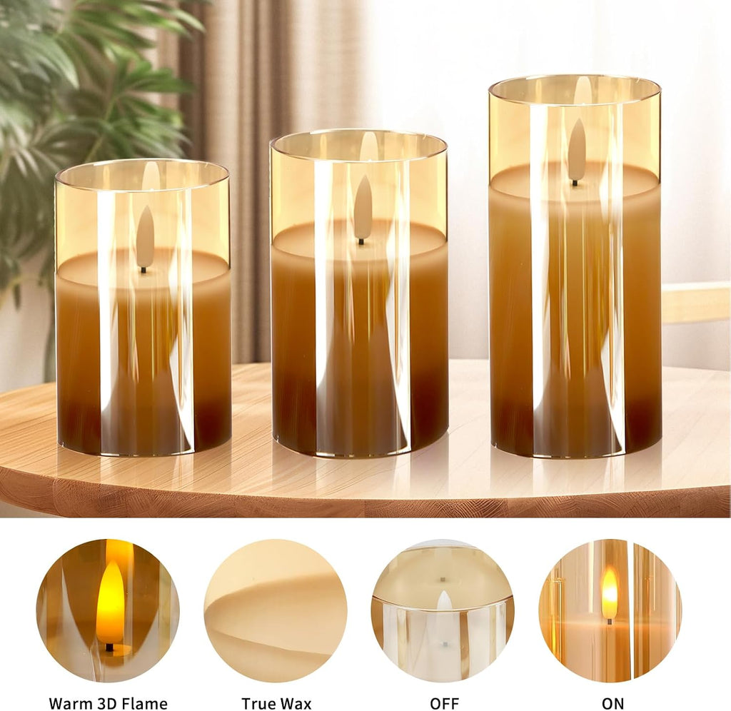 Flameless Glass Candles with Remote, Realistic Wax LED Pillar Candles JL-A3