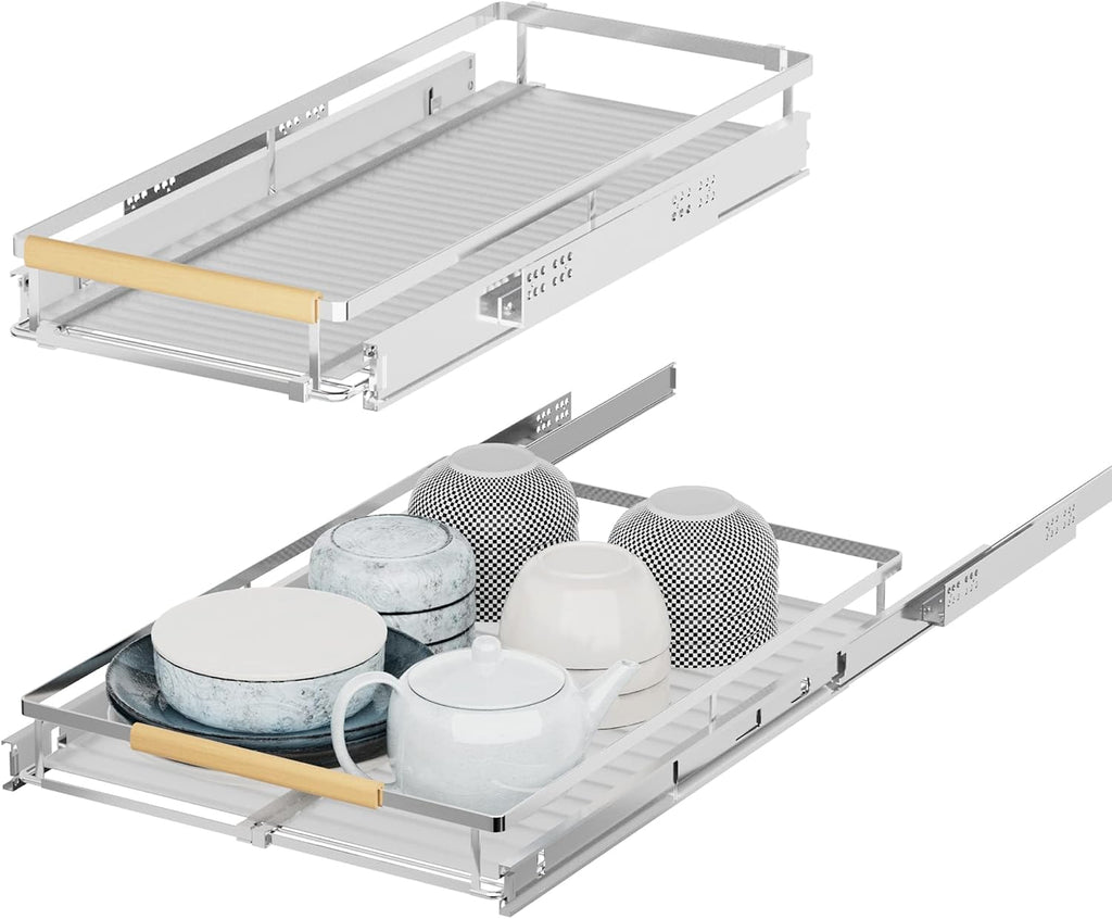 iPEGTOP 2 Pack Pull Out Cabinet Drawer Shelf Organizer, Extendable Sliding Slide Out Pantry Shelves Storage Heavy Duty for Kitchen Cabinets Under Sink, Adjustable Width 12.1~18.4" W x 22.4" D