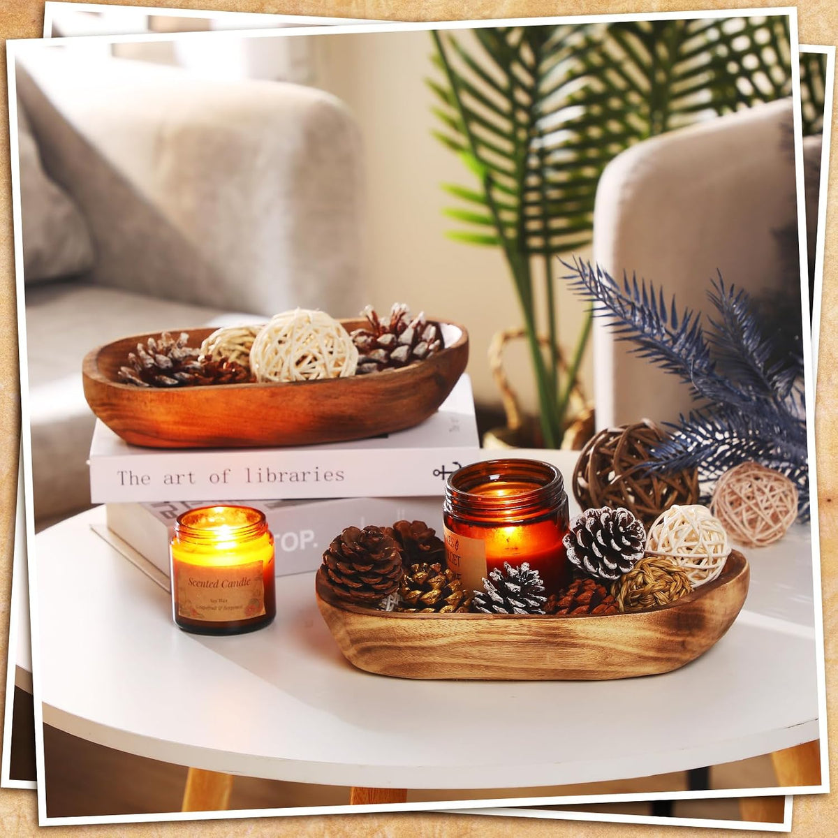 Unittype 2 Pcs Wooden Dough Bowls for Decor Oblong, 13 x 9 x 3.2 Inch