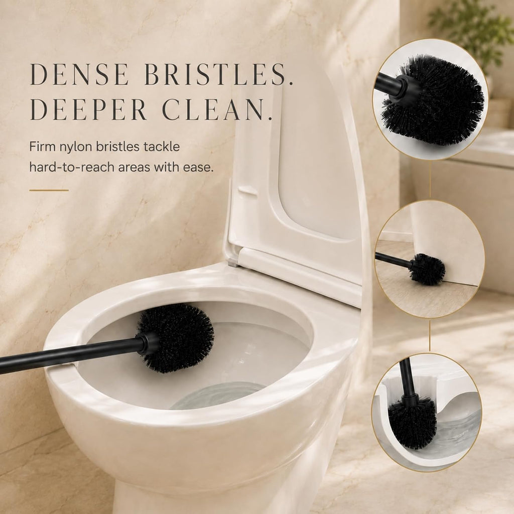 Chrome Toilet Brush and Holder Set，Extra Long Handled Toilet Bowl Brush and Holder，Stainless Steel Heavy Duty Toilet Brush for Bathroom,Deep Cleaning Modern Toilet Cleaner Slip Base (Gold)