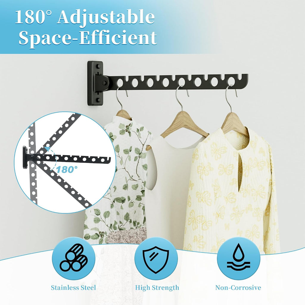 Alise Clothes Drying Rack Wall Mounted,Foldable Coat Hanger Black,1P