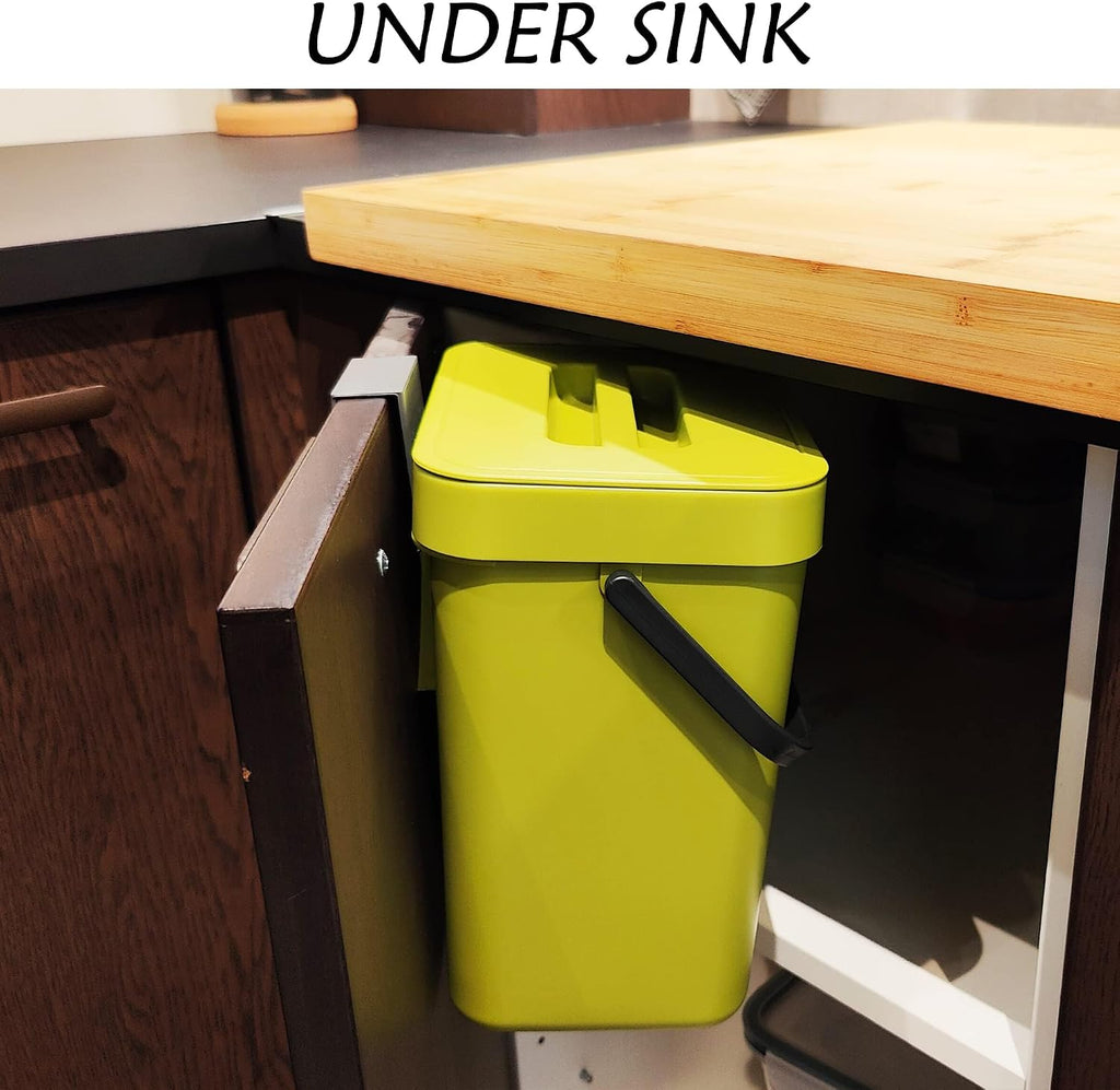 stonespace Small Cabinet Door Trash Can with Lid, 1.3Gal, Green