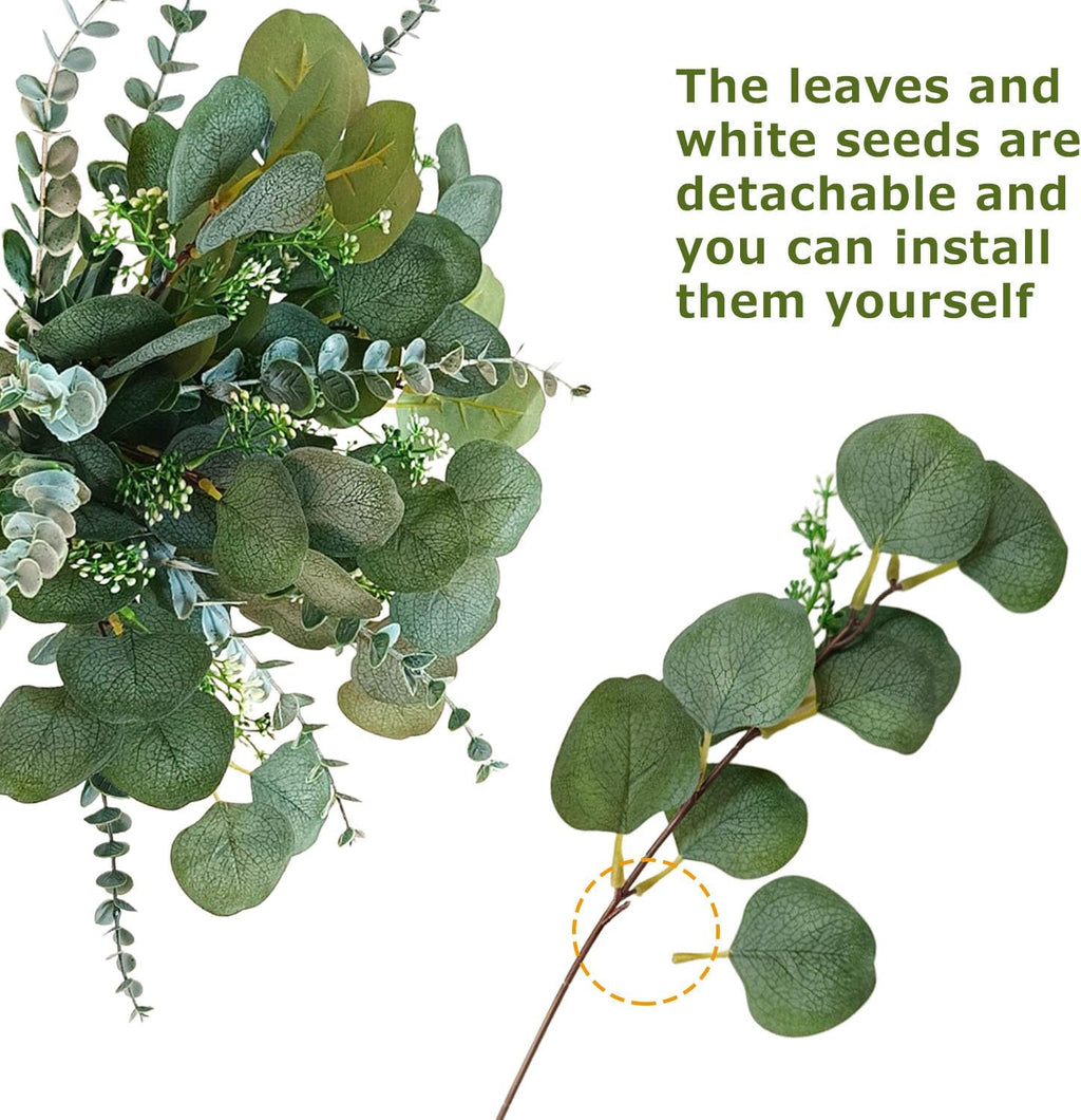 Eucalyptus Vase, 20pcs Artificial Eucalyptus Stems in White Vase, Eucalyptus Plant for Home Decor, Fake Plants for Farmhouse Table Centerpiece, Home Office Kitchen Bathroom Decor