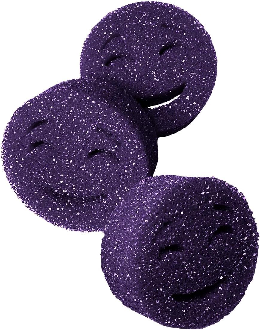 The Original Scrub Moji Scrubbing Sponge by Smilyeez (Set of 3) - Purple - Temperature-Responsive Polymer Foam, Stain and Odor Resistant, Ideal for Kitchen and Bathroom Cleaning