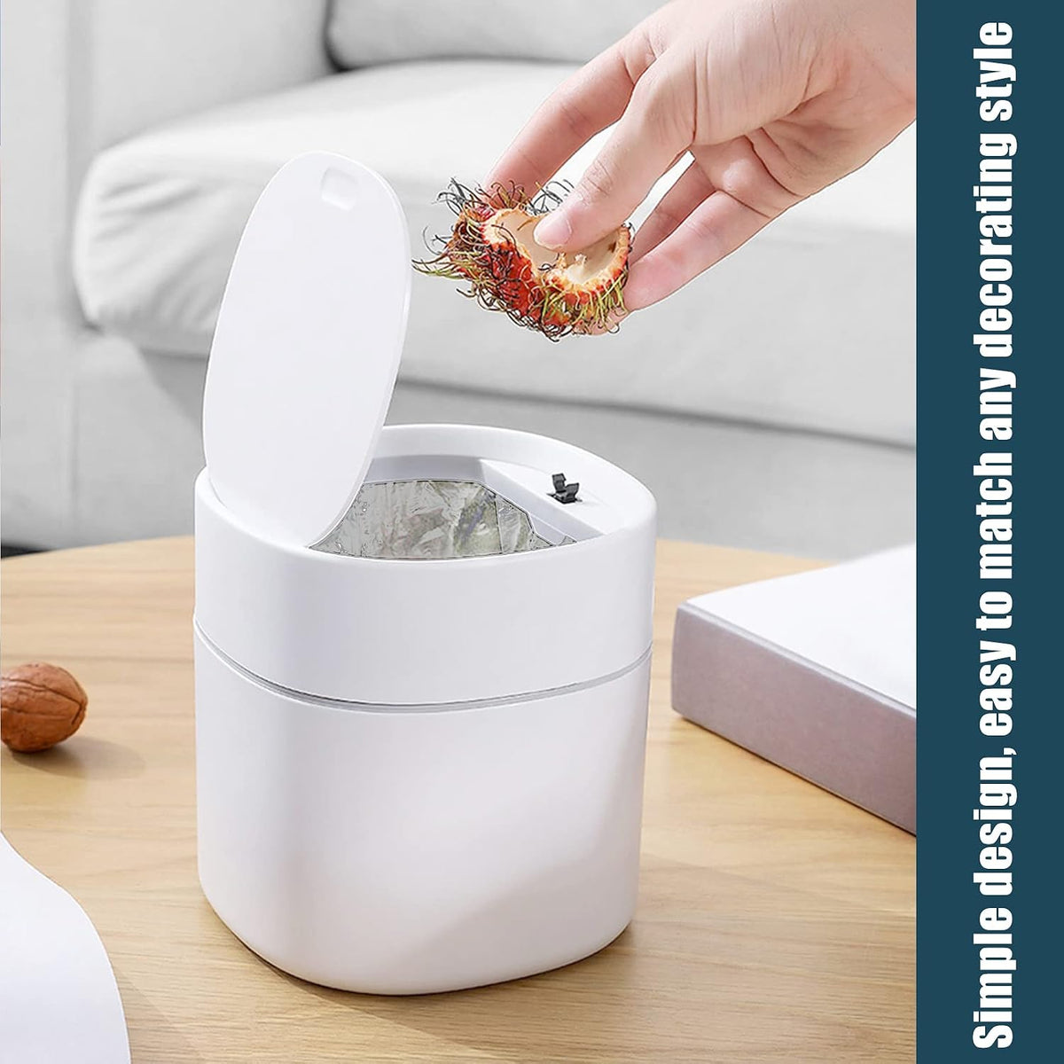 Mini Desk Trash Can with Pop-Up Lid Includes 180 Bags 0.5 Gallon, White