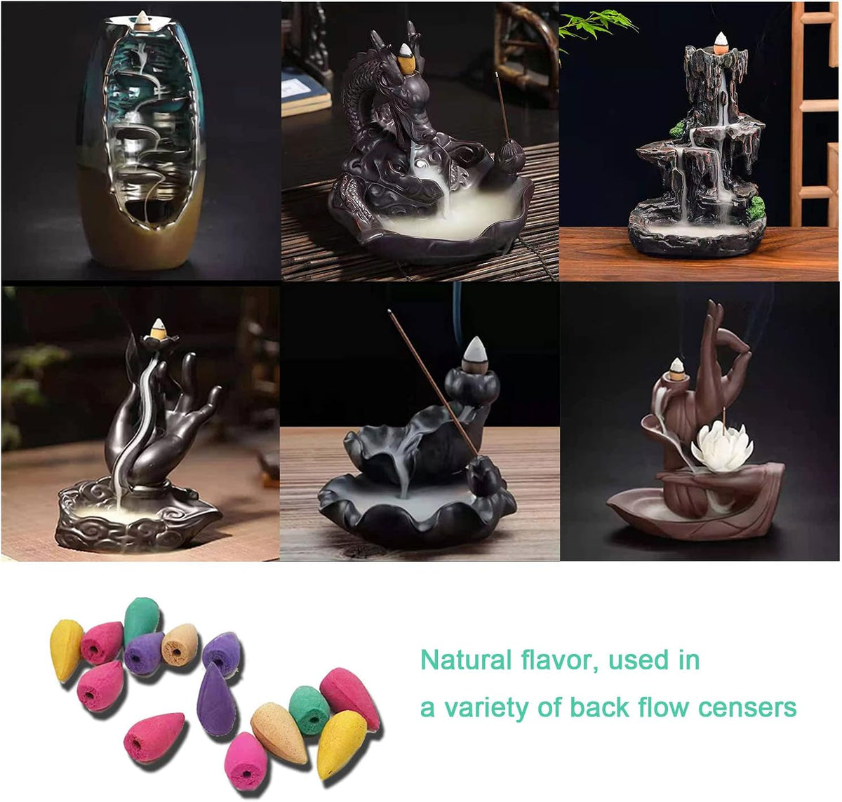 450 Backflow Incense Cones 9 Natural Scents for Waterfall Burner