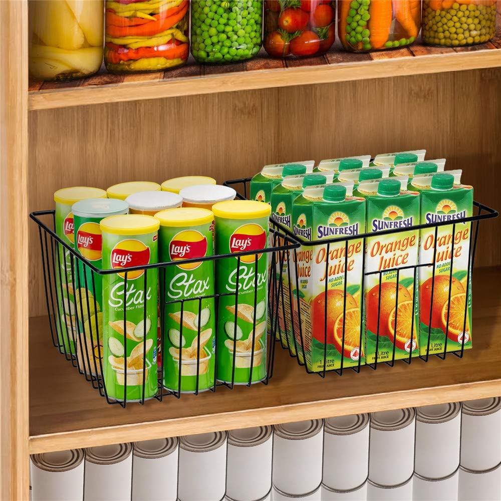 SANNO Freezer Baskets Wire Storage Basket, Metal Household Storage Organizer Baskets Bin for Pantry, Shelf, Freezer, Kitchen Cabinet, Bathroom Black