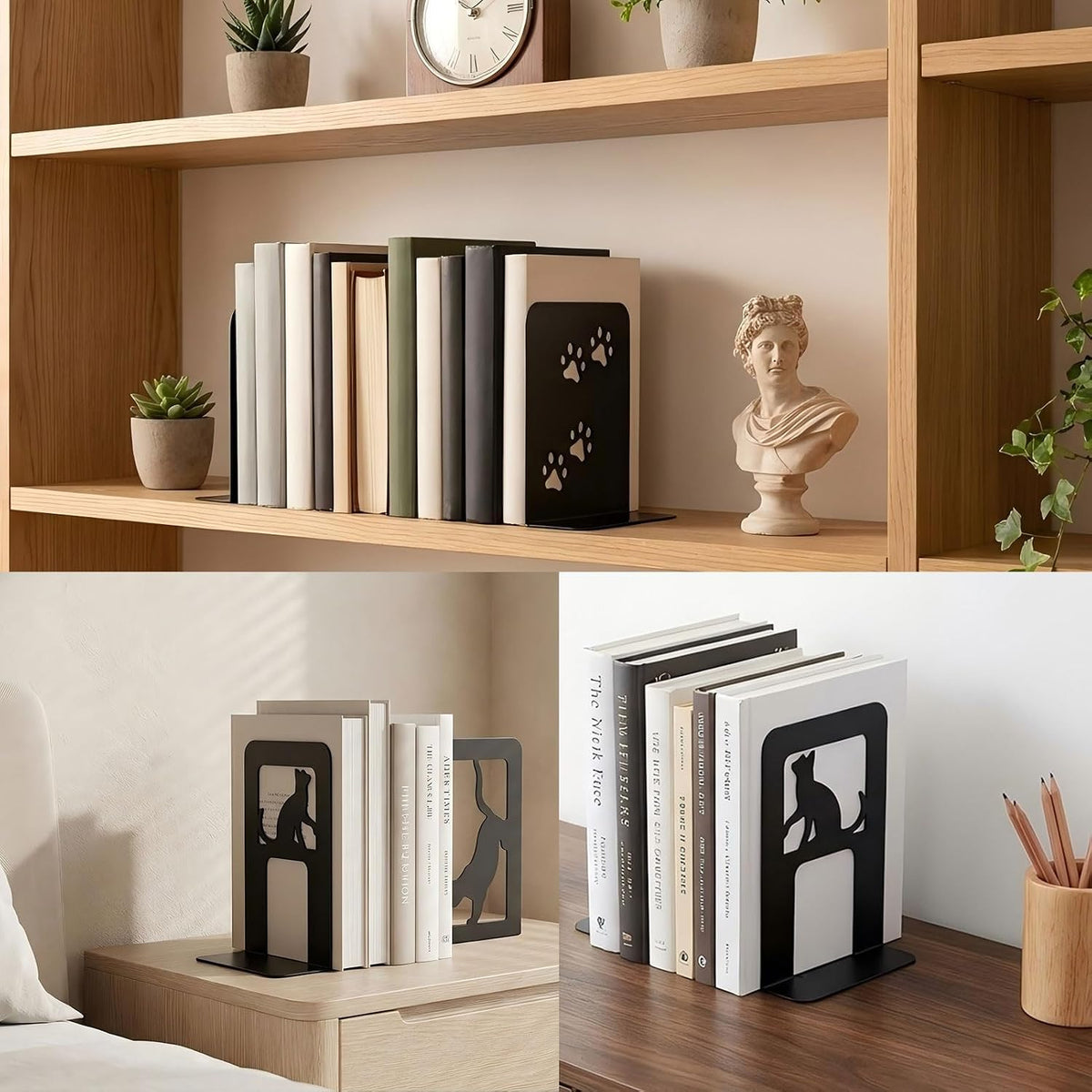 Metal Book Ends, Cat Decorative Bookends, 8 Pcs