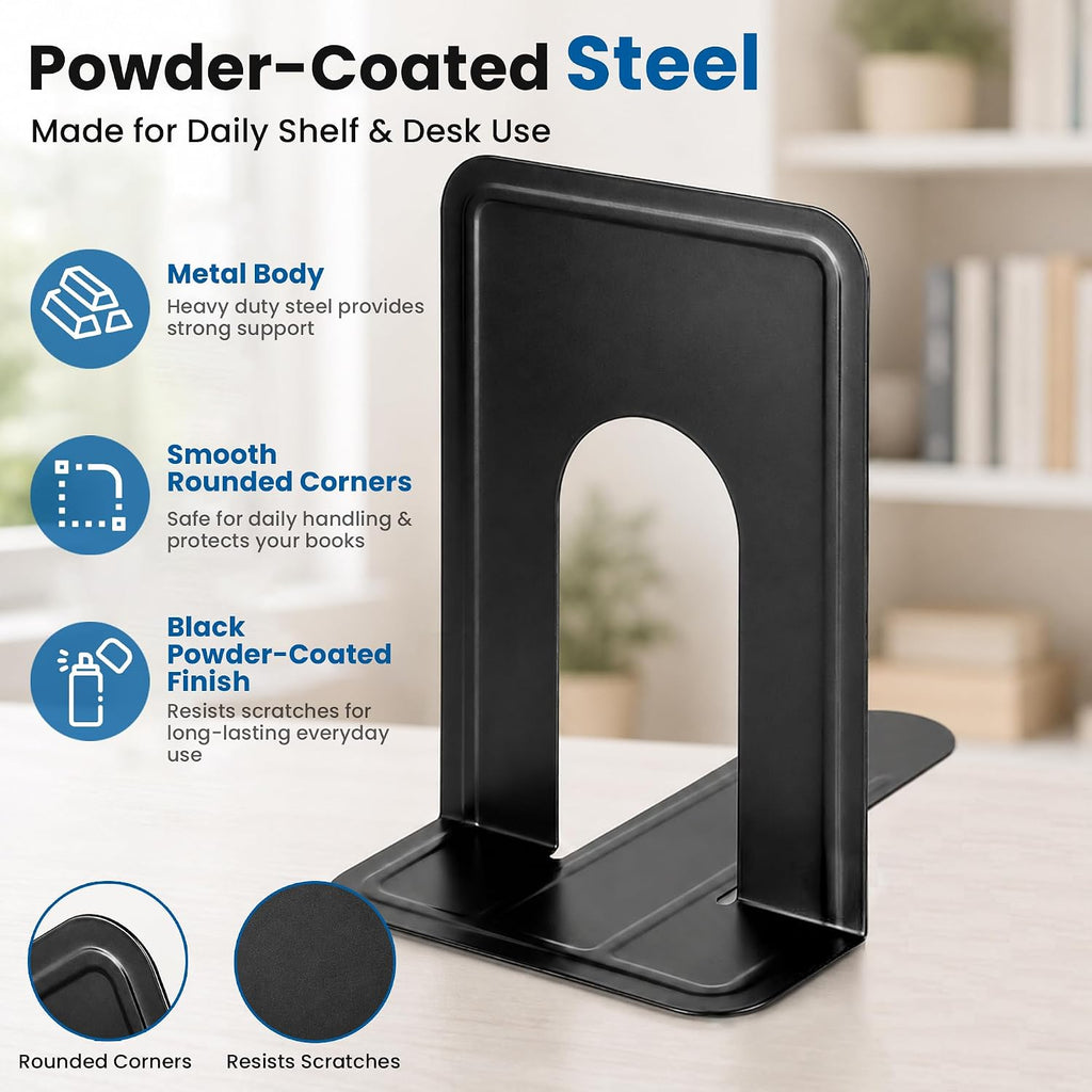 6 Pairs Heavy Duty Metal Book Ends for Shelves