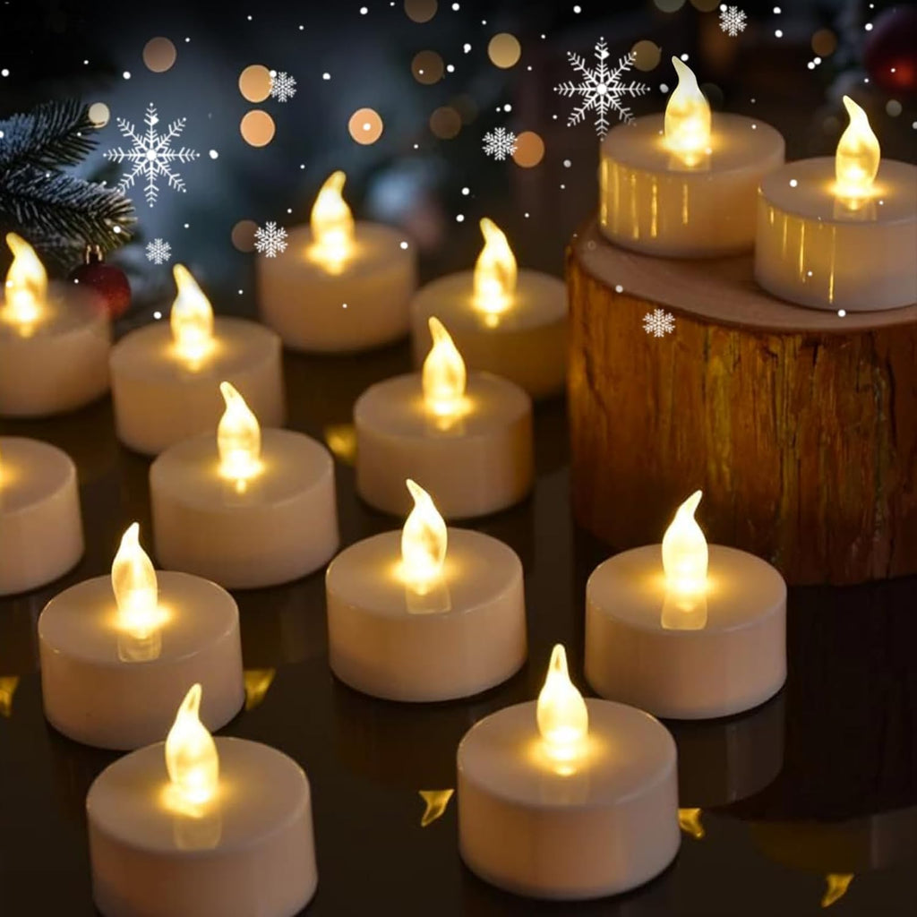Tea Lights 50 Pack Flameless Candles, Warm Yellow Battery Operated Flickering Candles 200+ Hours Ideal for Home Decoration Outdoor Wedding Parties (50pack Warm Yellow)