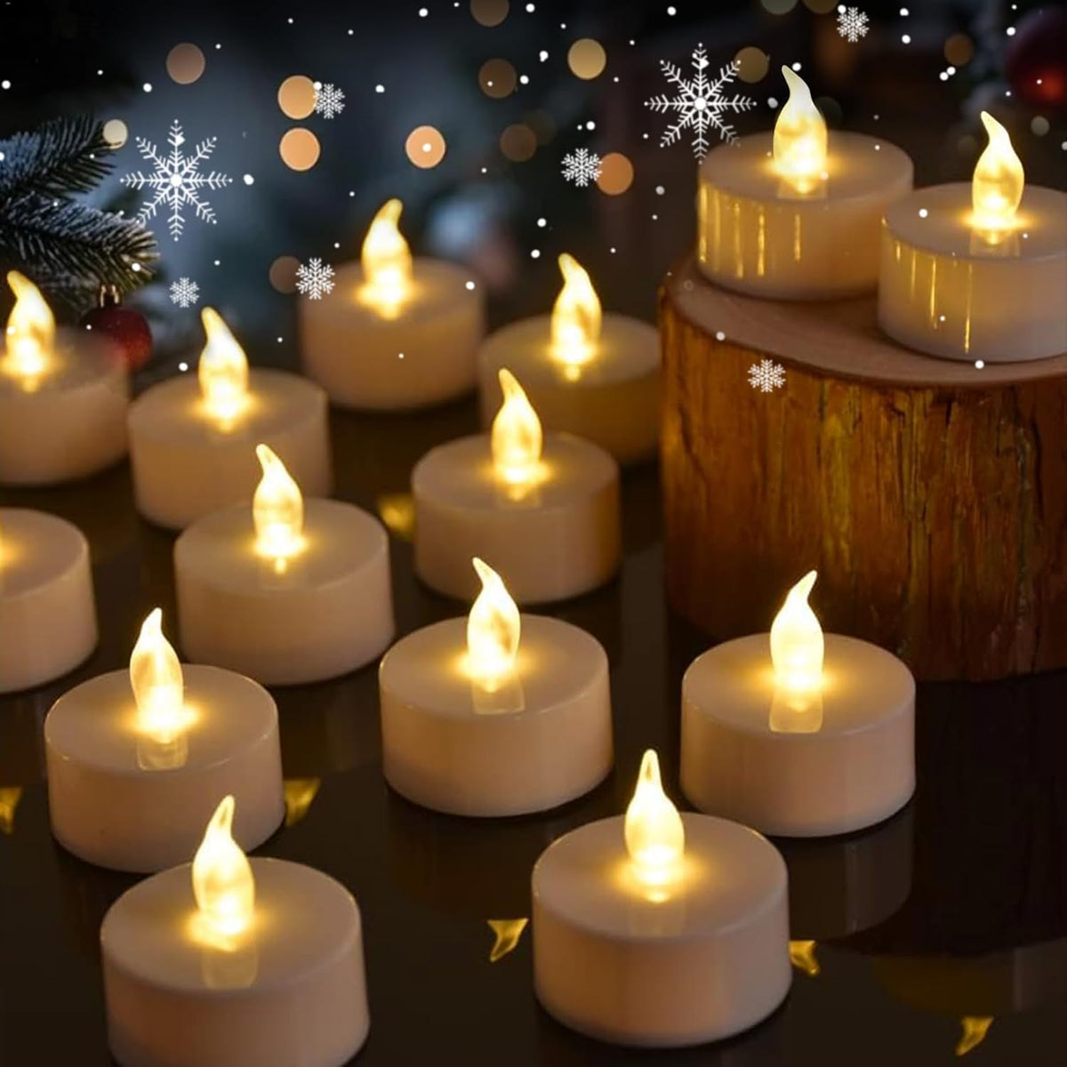 Tea Lights 50 Pack Flameless Candles, Warm Yellow Battery Operated Flickering Candles 200+ Hours Ideal for Home Decoration Outdoor Wedding Parties (50pack Warm Yellow)