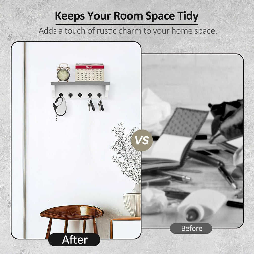 Nekon Key Holder for Wall, 11.8" W x 3.5" H x 2.8" D Wall Shelf, Gray