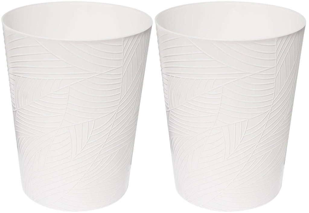 1.8 Gallons Small Trash Can, Decorative Wastebasket, Modern Leaf Pattern Design, Polypropylene Trash Can for Bathroom, Bedroom, Office (2, White)