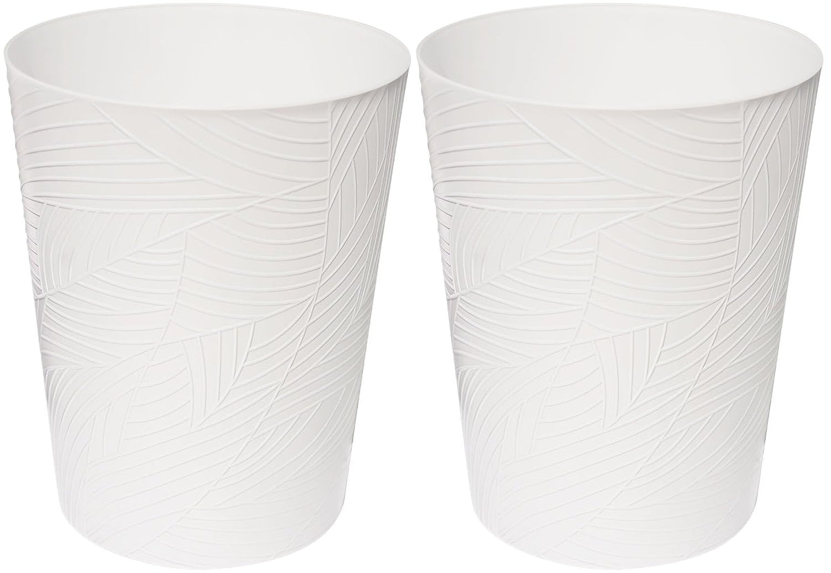 1.8 Gallons Small Trash Can, Decorative Wastebasket, Modern Leaf Pattern Design, Polypropylene Trash Can for Bathroom, Bedroom, Office (2, White)