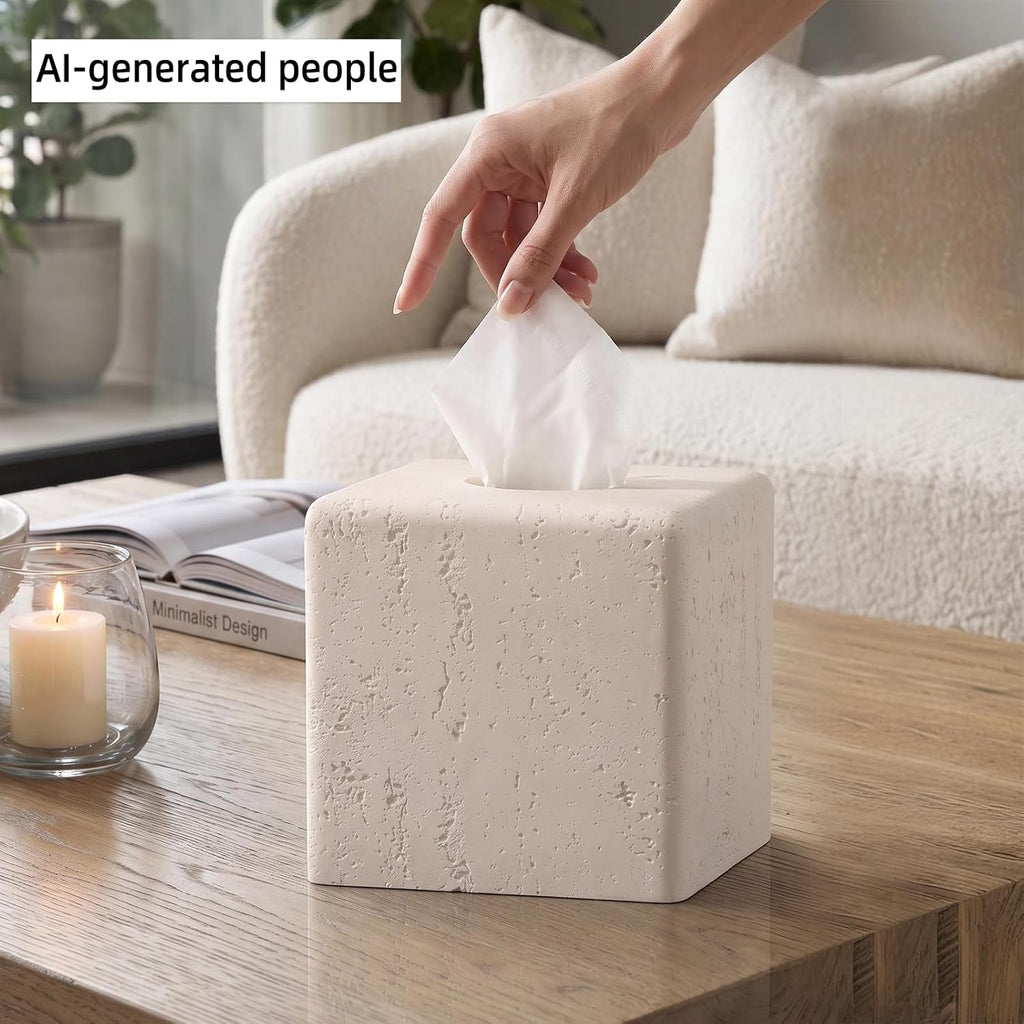 Tissue Box Cover Square, Modern Facial Tissue Holder, Off White