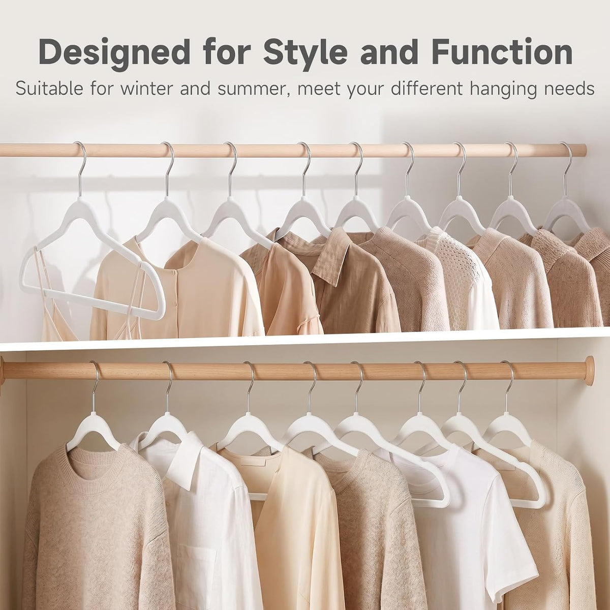 Whitmor Spacemaker Flocked Clothes Hangers – Velvet Like Heavy Duty Coat Hangers, Slim Non-Slip Suit Hangers, Contoured Shoulder Design, White, 20 Pack